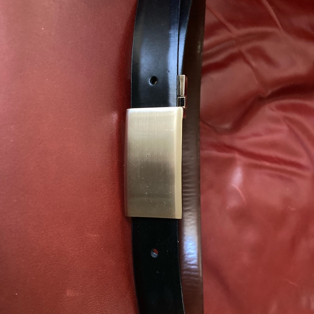 Men's Black Leather Belt Silver Buckle. Donald Trump  Brown leather interior